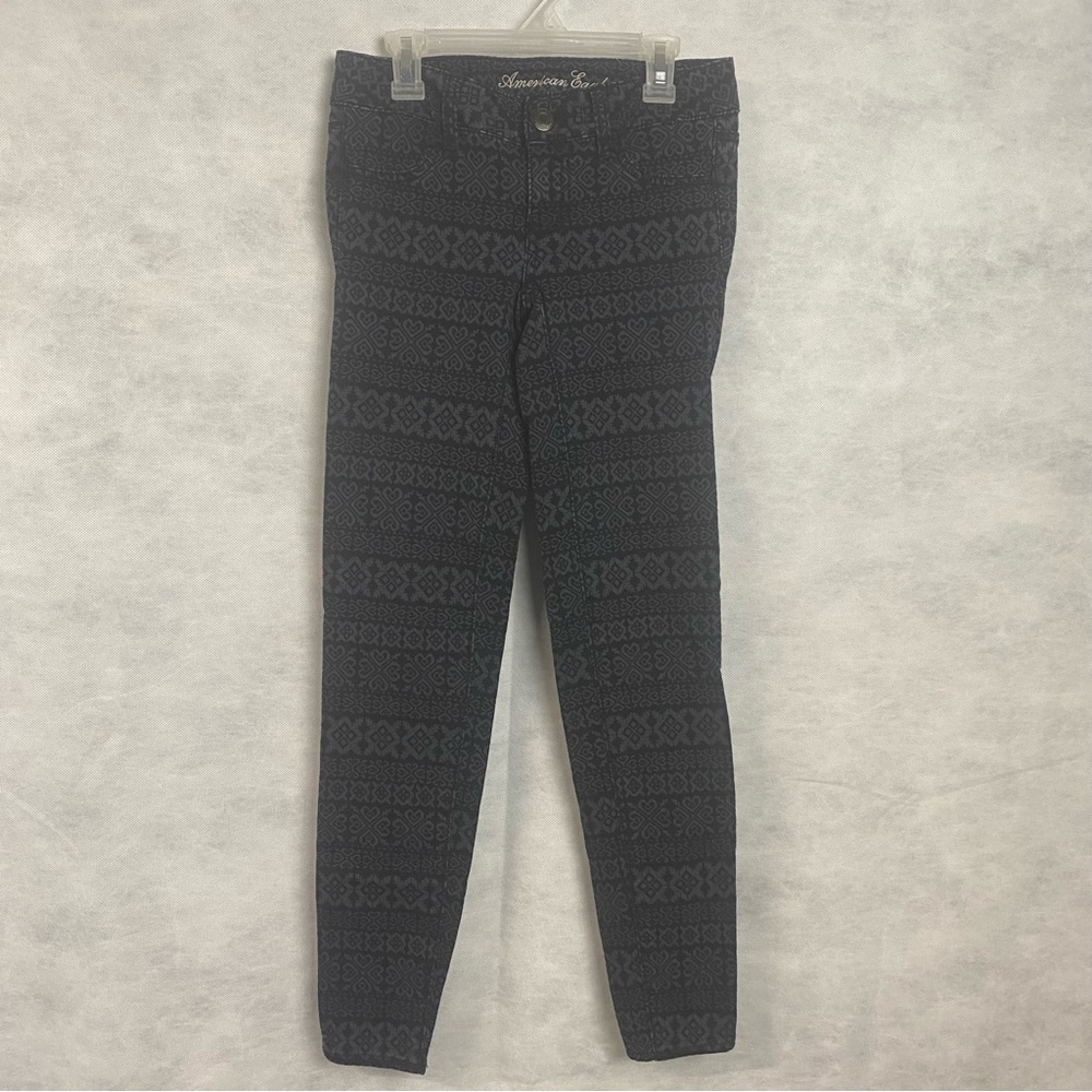 American Eagle Women's Size 0 Dark Blue Pattern Jegging Jeans Low Rise Stretch